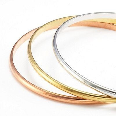 18ct Heavy 925 Sterling Silver, Rose & Yellow Gold Plated 3 Tone Plain 3mm Triple Bangle Set - USA Made-0
